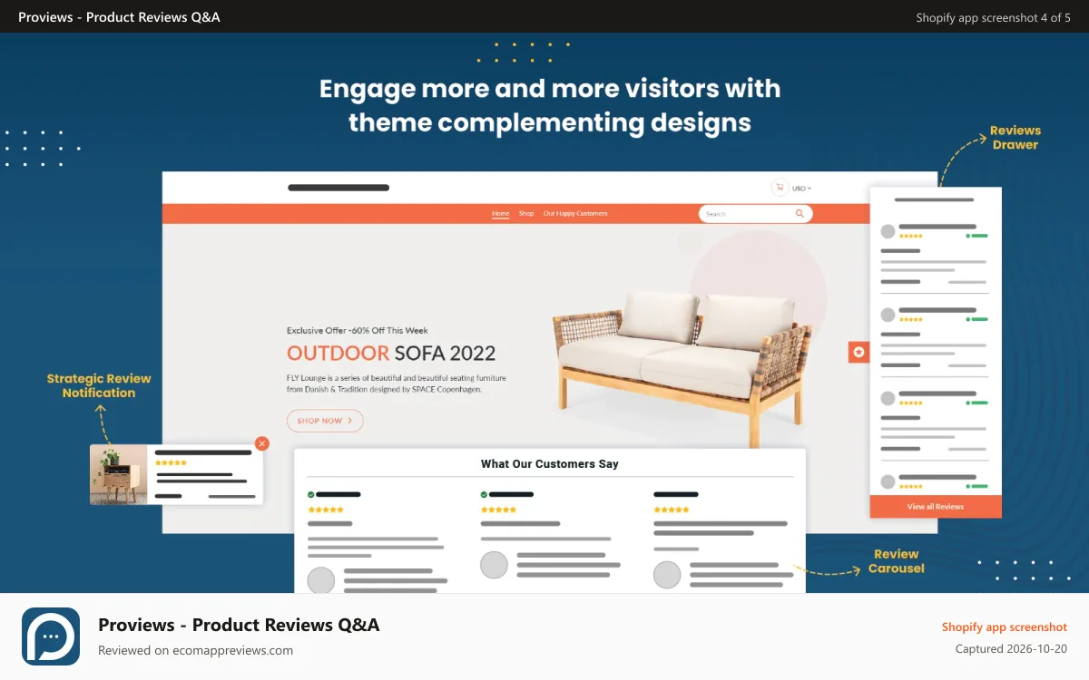 Proviews ‑ Product Reviews Q&A Shopify app screenshot: Store home page with reviews using Proviews