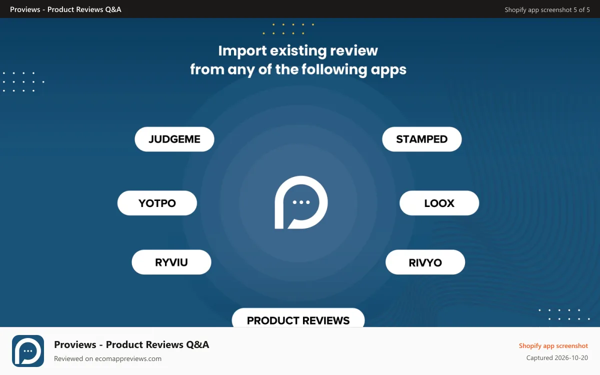 Proviews ‑ Product Reviews Q&A Shopify app screenshot: Product reviews apps that you can migrate from