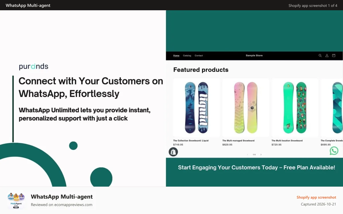WhatsApp Multi‑agent Shopify app screenshot: Connect with Your Customers on WhatsApp, Effortlessly!