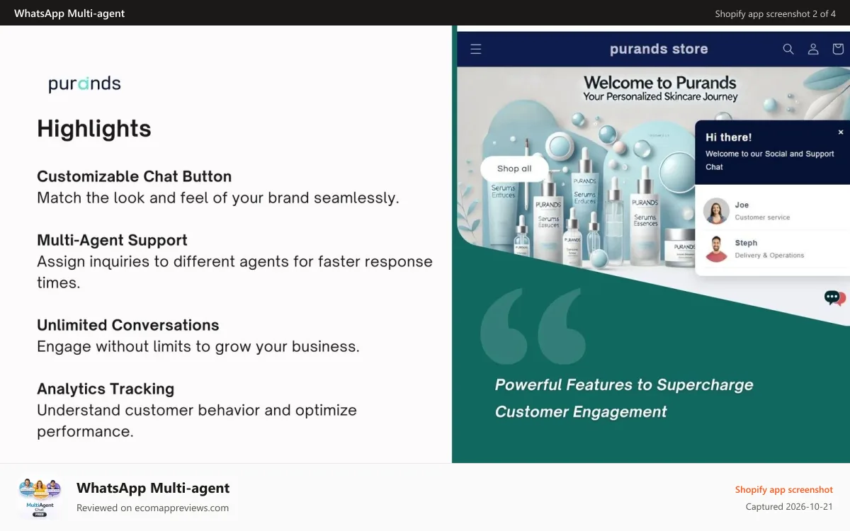 WhatsApp Multi‑agent Shopify app screenshot: Powerful Features to Supercharge Customer Engagement