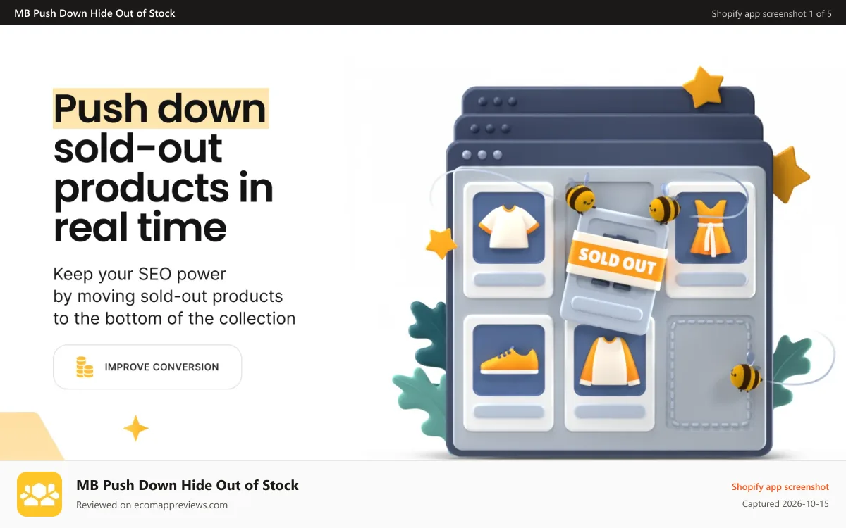 MB Push Down Hide Out of Stock Shopify app screenshot: push down sold-out products in real time