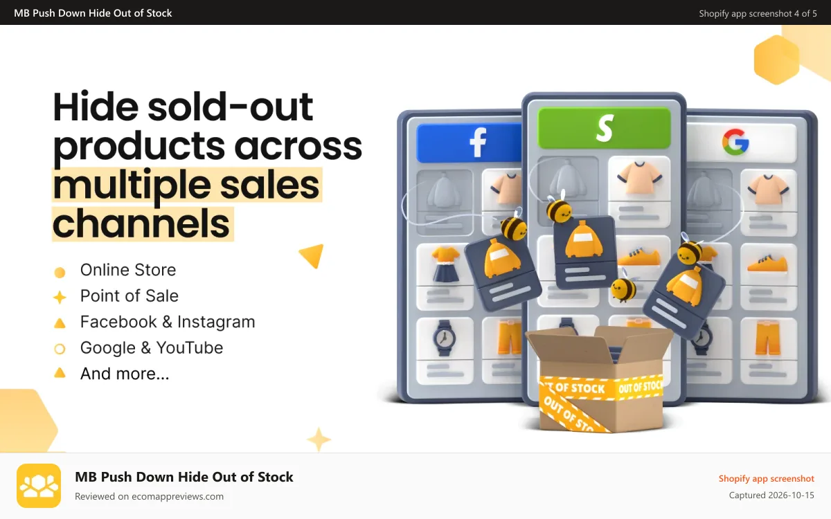 MB Push Down Hide Out of Stock Shopify app screenshot: hide sold out products across multiple sales channels