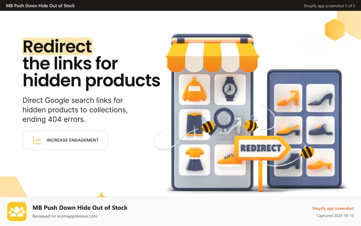 MB Push Down Hide Out of Stock Shopify app screenshot: redirect the links for hidden products