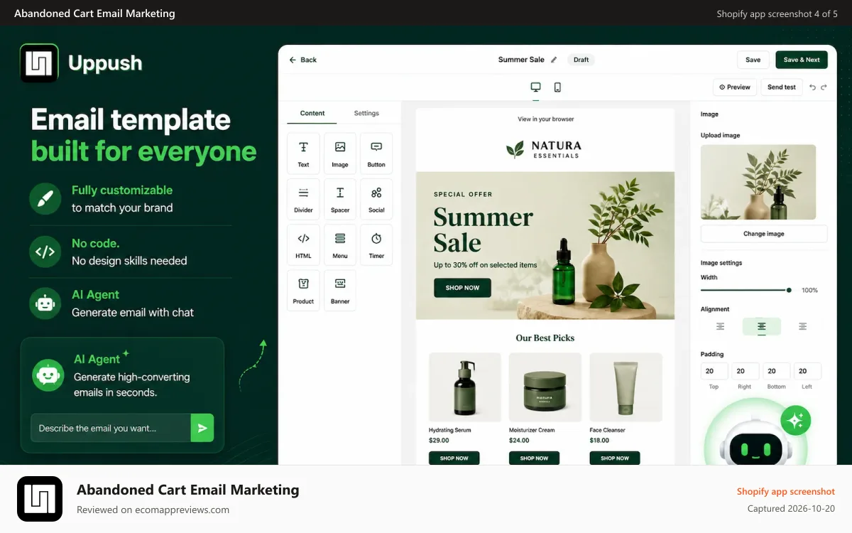 Abandoned Cart Email Marketing Shopify app screenshot: Drive more sales with targeted campaigns. Email marketing