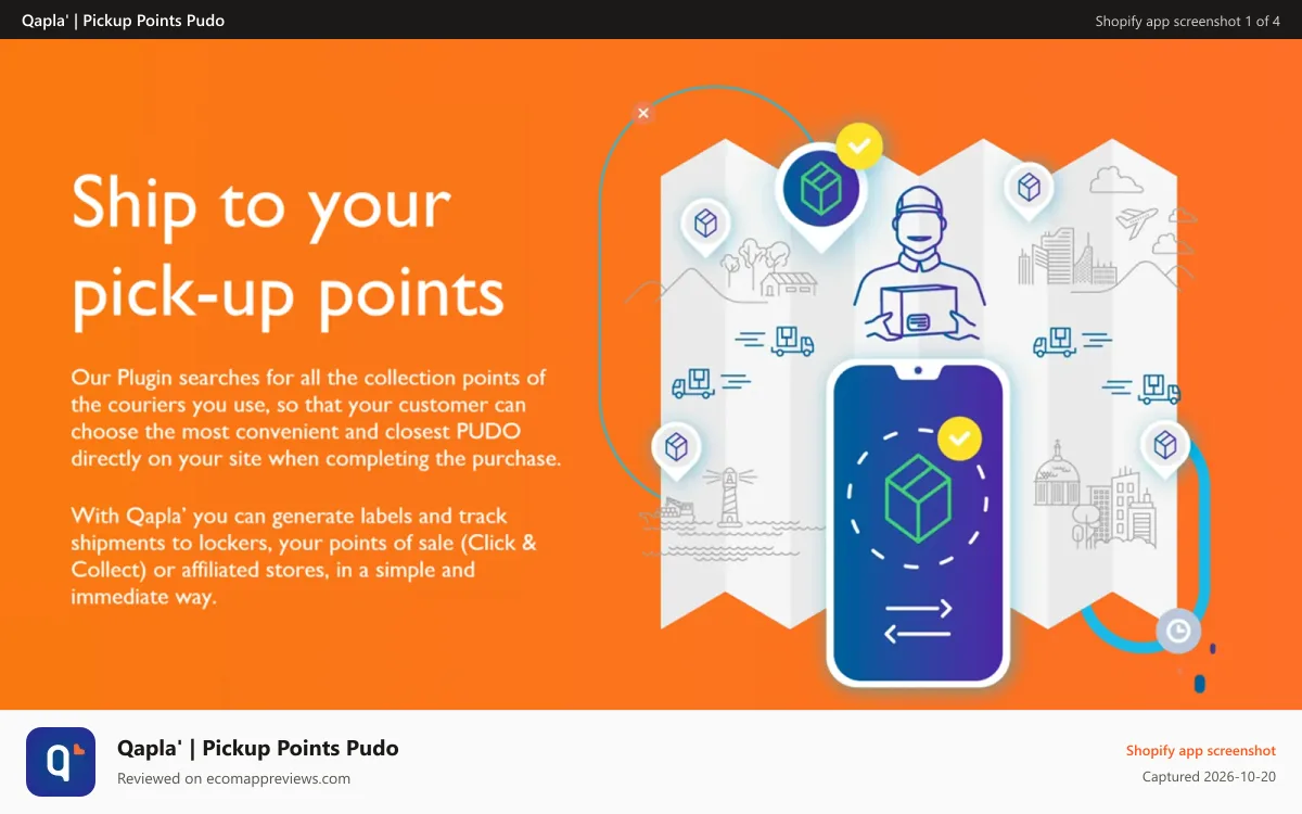 Qapla' | Pickup Points Pudo Shopify app screenshot: Ship to your pick-up points