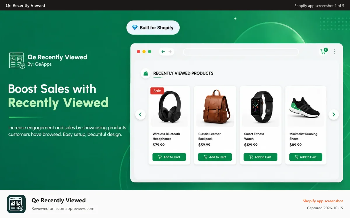 Qe Recently Viewed Shopify app screenshot: Show a recently viewed products section on your theme in seconds