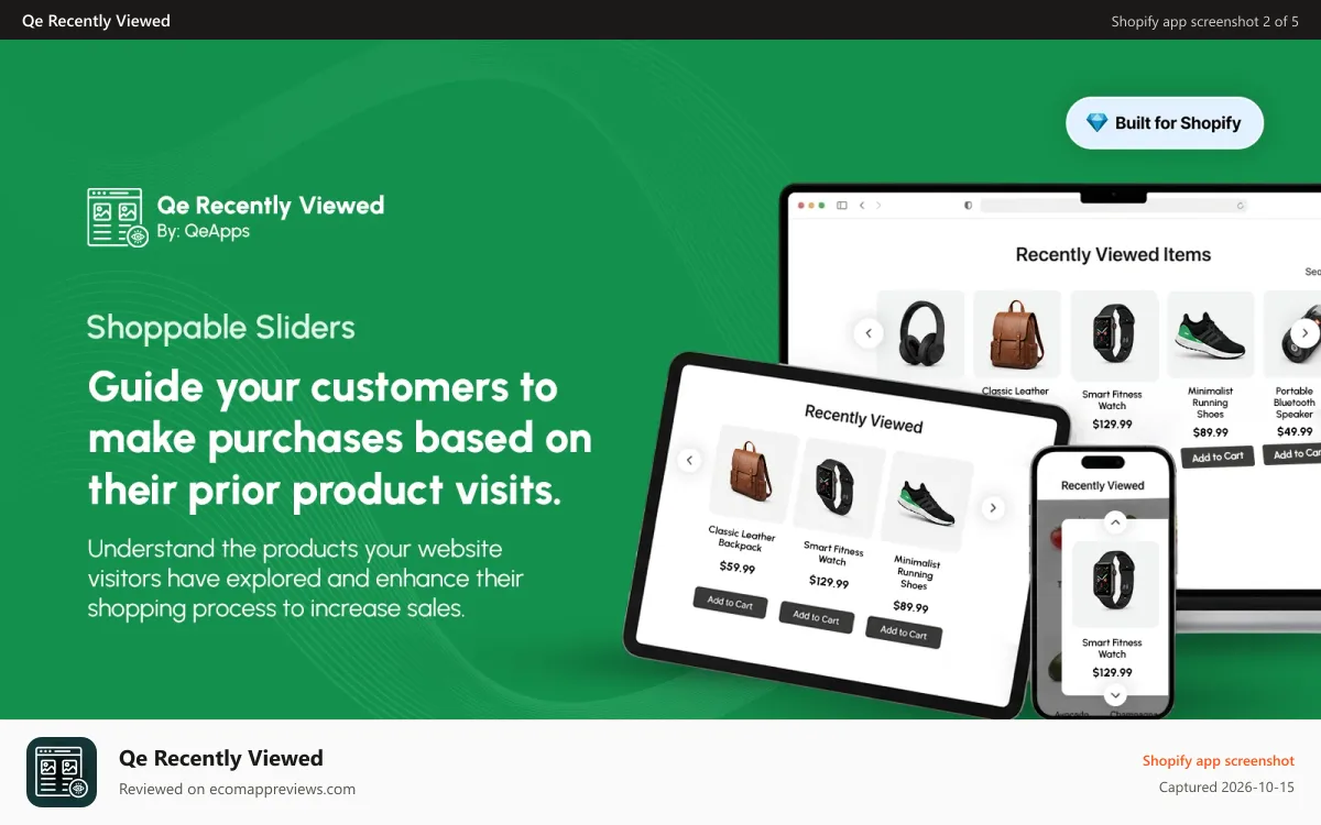 Qe Recently Viewed Shopify app screenshot: Show a recently viewed products section on your theme in seconds