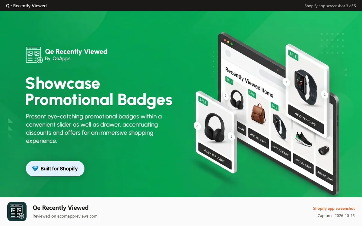 Qe Recently Viewed Shopify app screenshot: Show a recently viewed products section on your theme in seconds