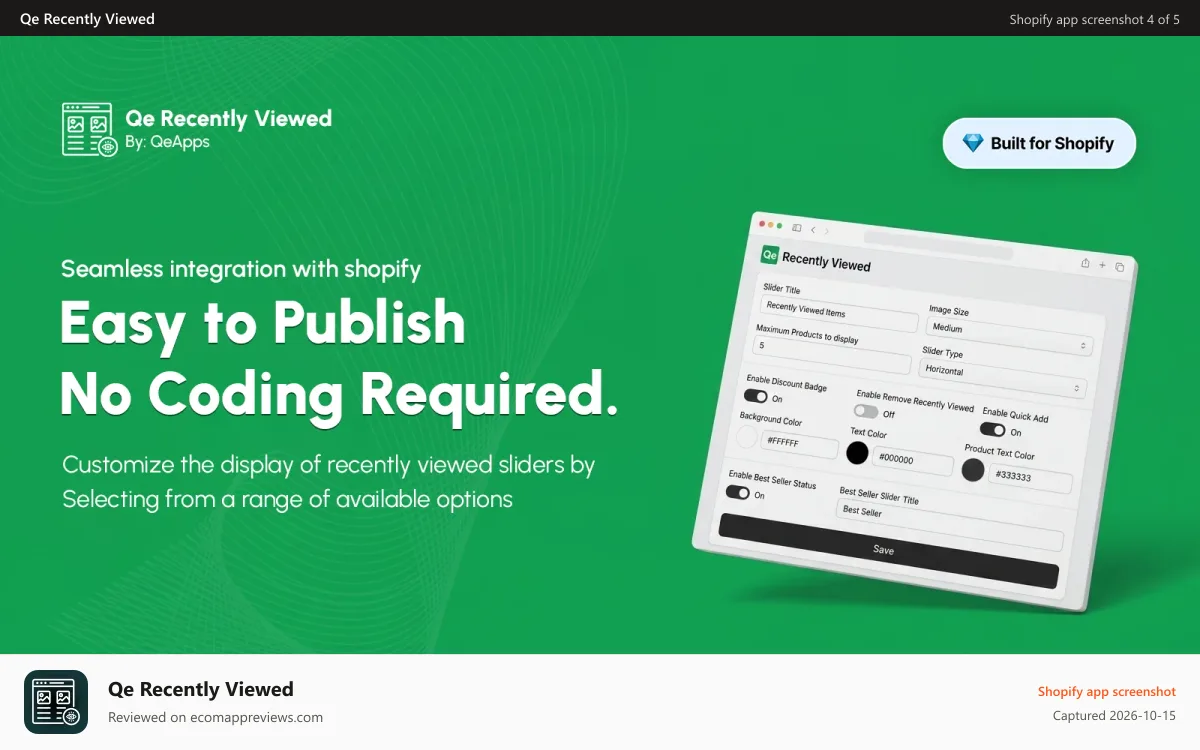 Qe Recently Viewed Shopify app screenshot: Show a recently viewed products section on your theme in seconds