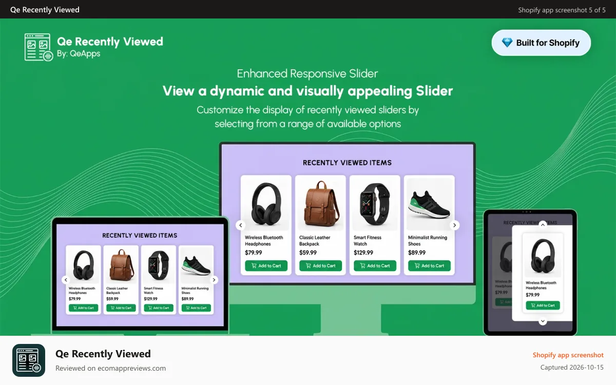 Qe Recently Viewed Shopify app screenshot: Show a recently viewed products section on your theme in seconds