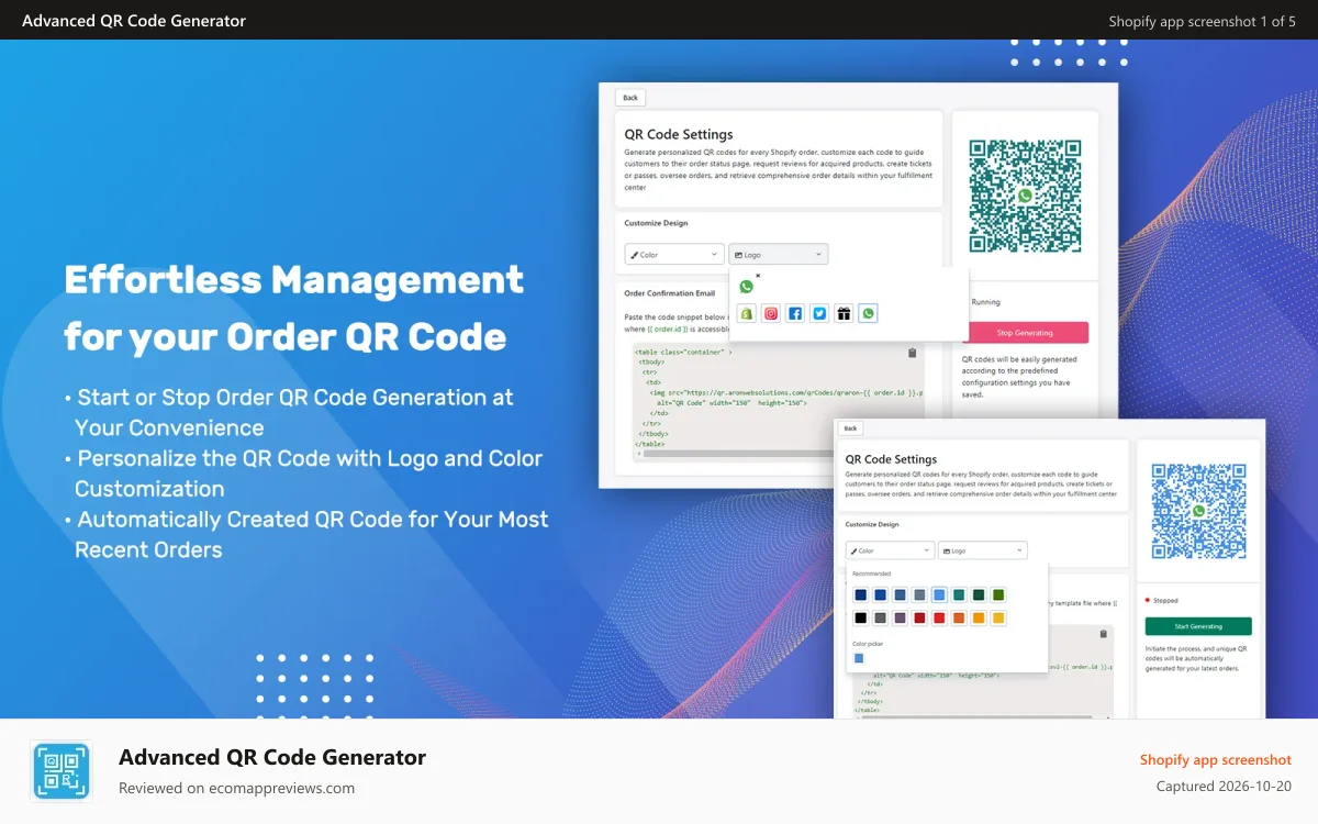 Advanced QR Code Generator Shopify app screenshot: Embed QR code in order email using Advanced QR Code Generator