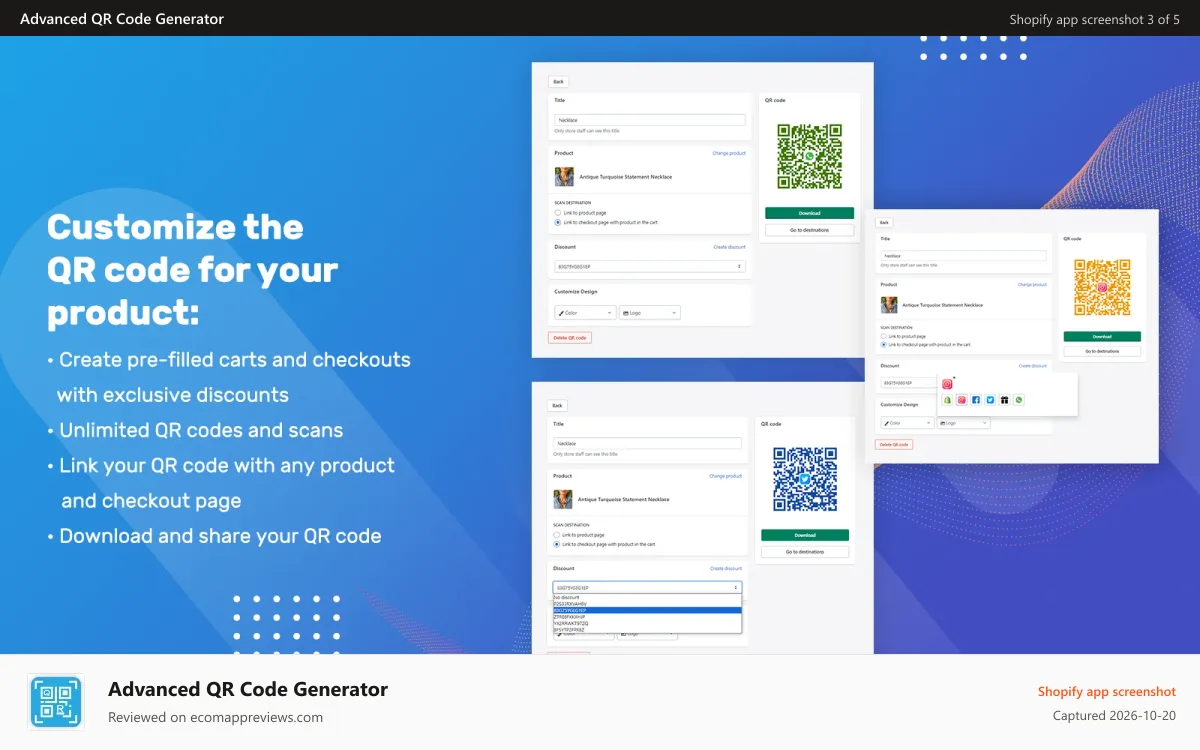 Advanced QR Code Generator Shopify app screenshot: Customize QR codes effortlessly with Advanced QR Code Generator.