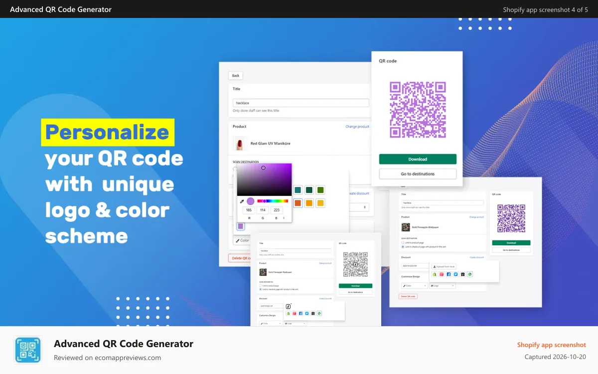 Advanced QR Code Generator Shopify app screenshot: Personalize your QR code with Advanced QR Code Generator app.
