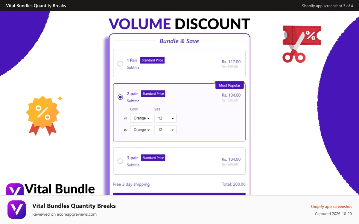 Vital Bundles Quantity Breaks Shopify app screenshot: Quantity Breaks