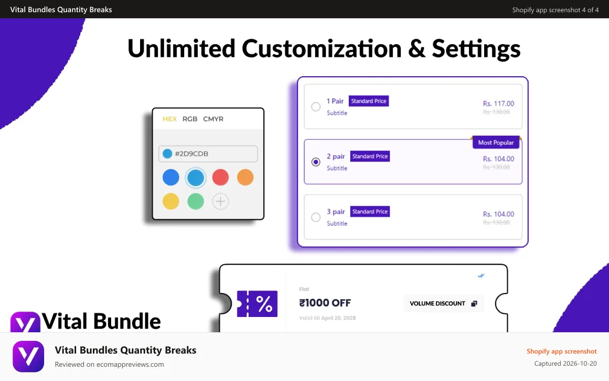 Vital Bundles Quantity Breaks Shopify app screenshot: Volume Bundles customization