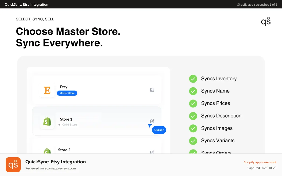 QuickSync: Etsy Integration Shopify app screenshot: Shopify Etsy Integration Product Syncing