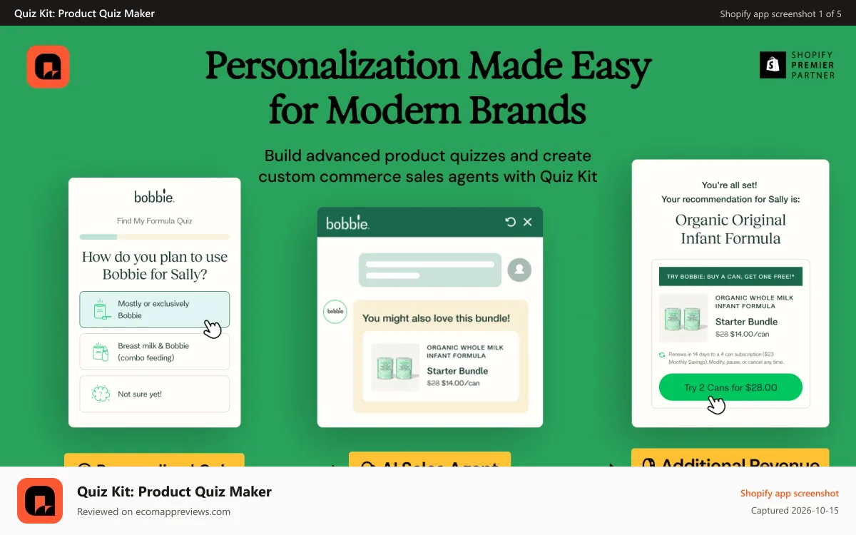 Quiz Kit: Product Quiz Maker Shopify app screenshot: Quiz Personalization Made Easy on Shopify
