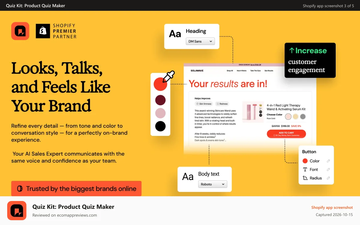 Quiz Kit: Product Quiz Maker Shopify app screenshot: AI Shopping Quiz - No code quiz customization