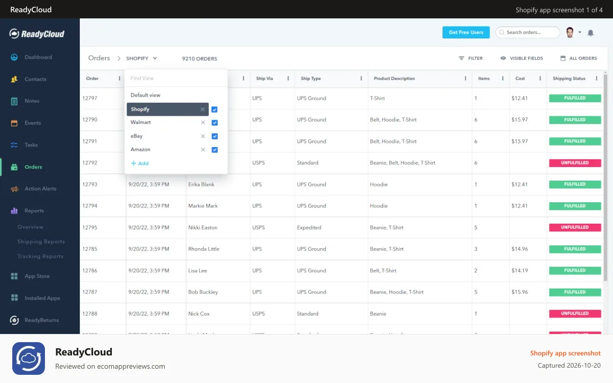ReadyCloud Shopify app screenshot: Custom filters to prioritize by product, shipping, location....