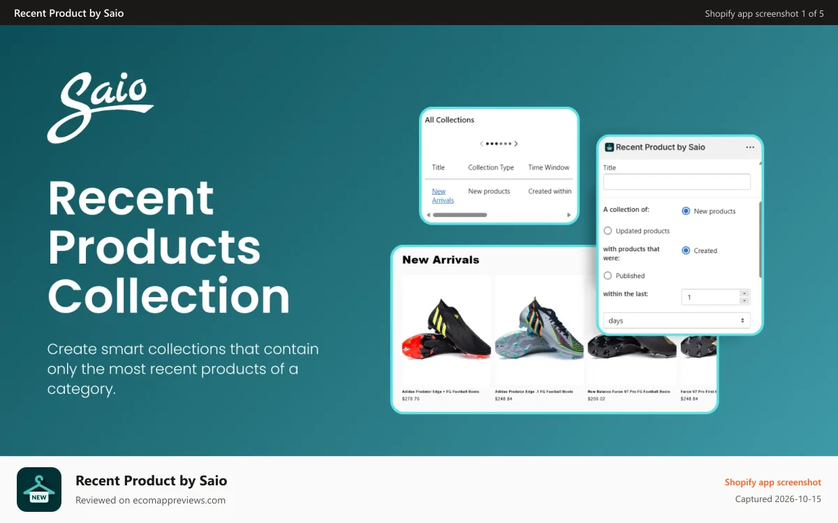 Recent Product by Saio Shopify app screenshot: Recent Product Collections