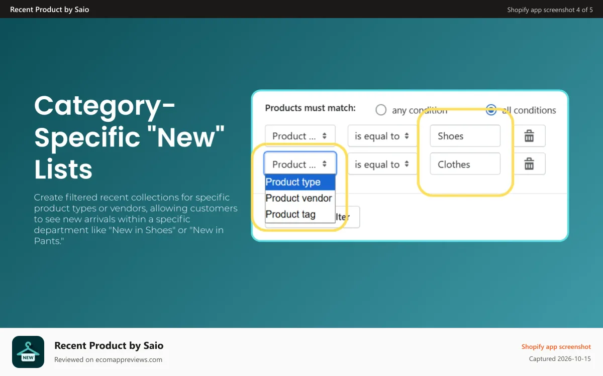 Recent Product by Saio Shopify app screenshot: Dynamic Date Filtering