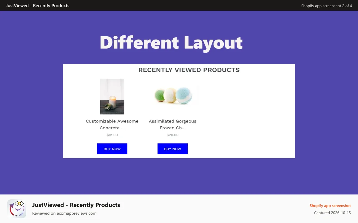 JustViewed ‑ Recently Products Shopify app screenshot: Simple layout