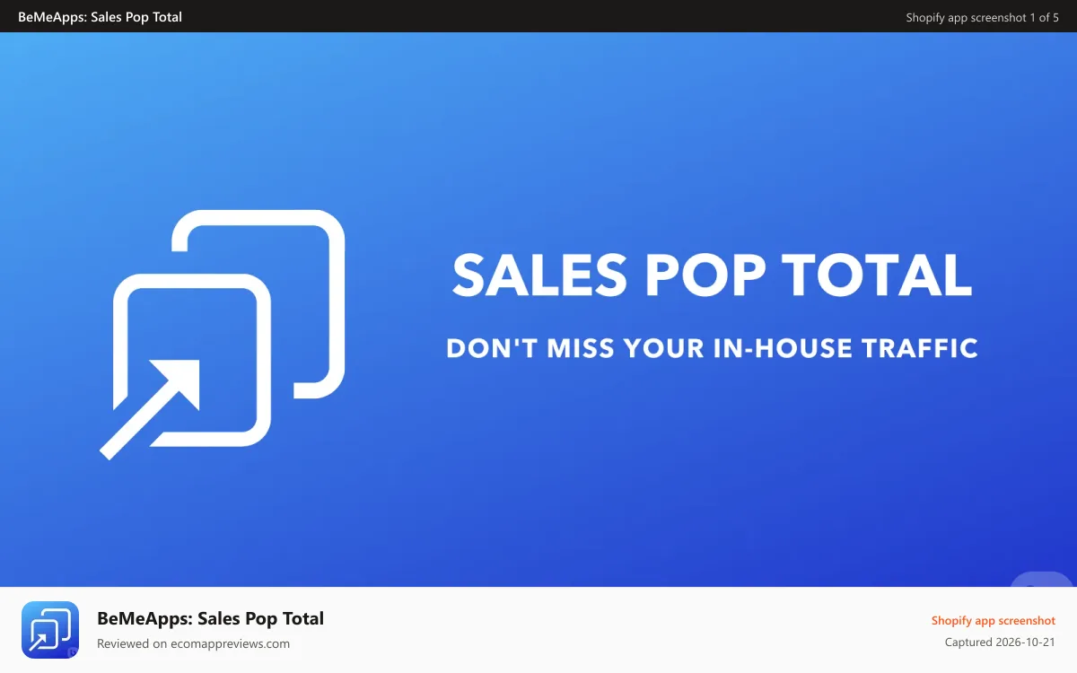 BeMeApps: Sales Pop Total Shopify app screenshot: recommendation, salespop, socialproof and recently view