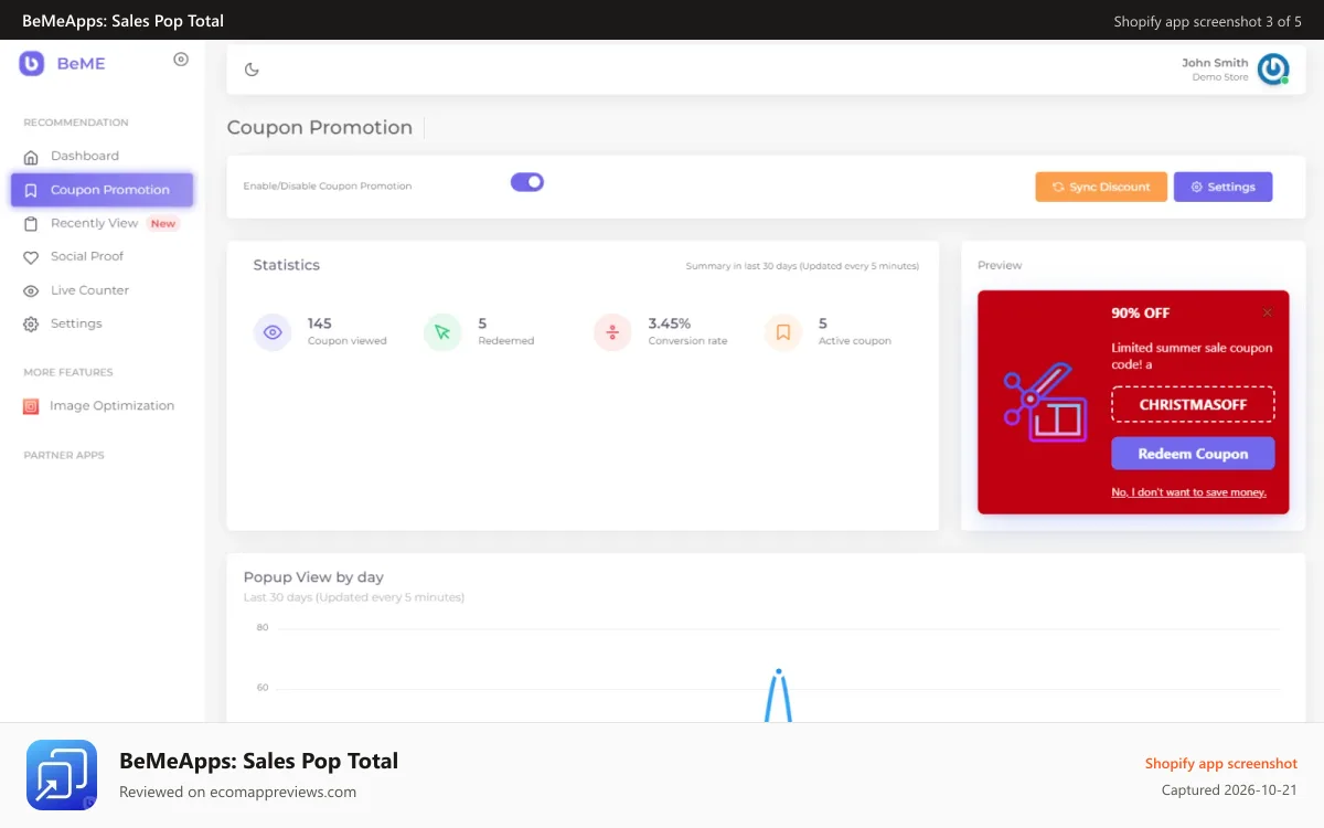 BeMeApps: Sales Pop Total Shopify app screenshot: Sales Pop Total - Coupon Promotion