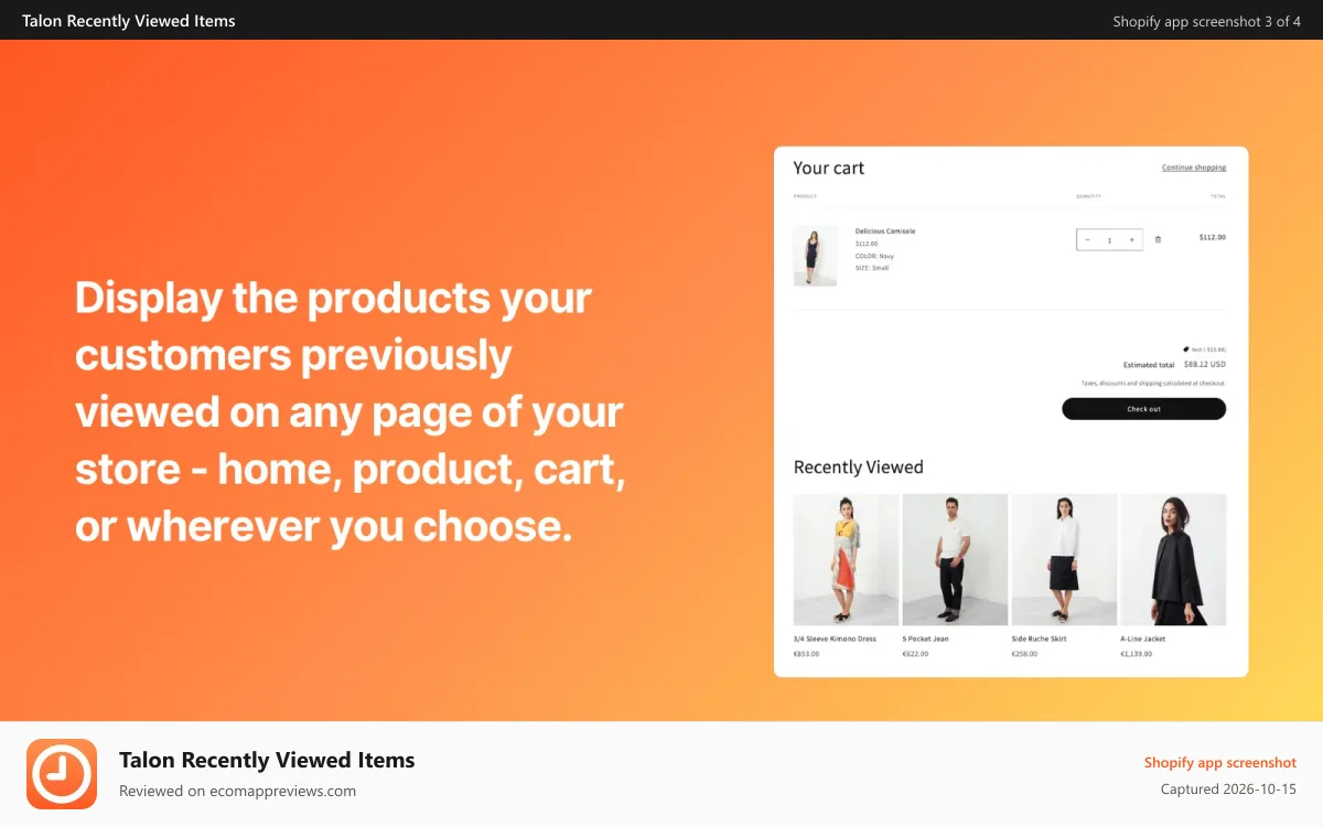 Talon Recently Viewed Items Shopify app screenshot: Make the bar make sense for your store