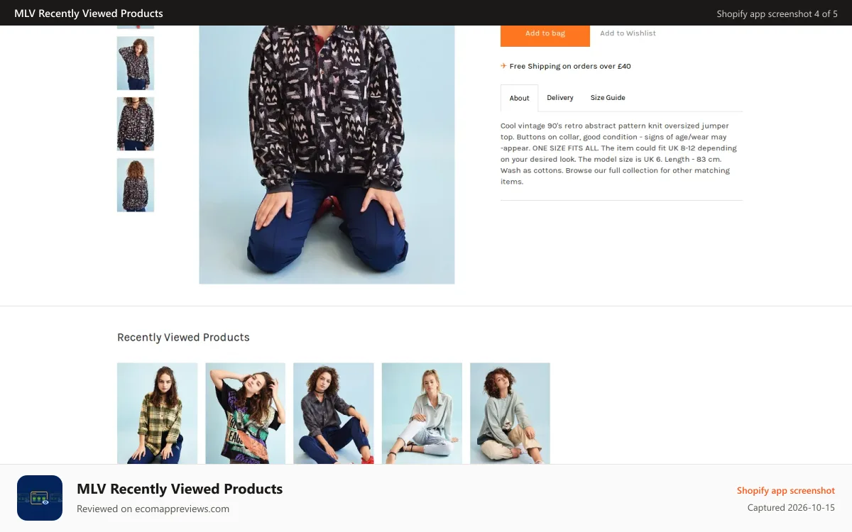 MLV Recently Viewed Products Shopify app screenshot: Recently viewed products appearing immediately below the product