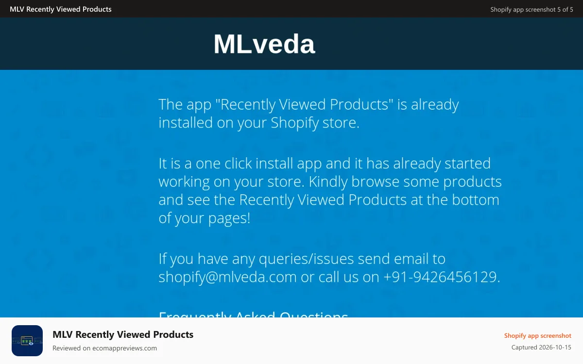 MLV Recently Viewed Products Shopify app screenshot: App Admin Panel