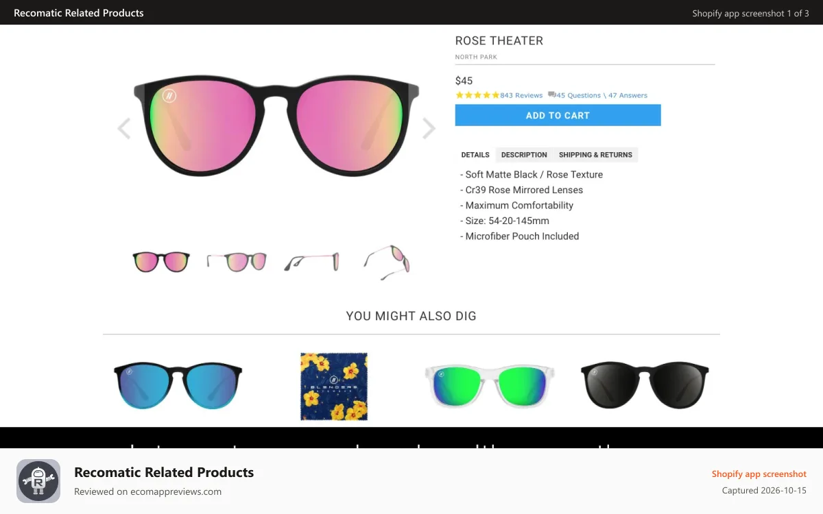 Recomatic Related Products Shopify app screenshot: Integrate seamlessly with your theme