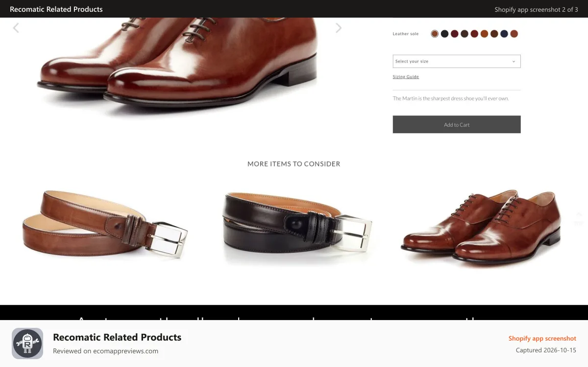 Recomatic Related Products Shopify app screenshot: Automatically show relevant suggestions