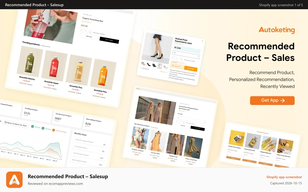 Recommended Product – Salesup Shopify app screenshot: Recommend Product, Personalized Recommendation, Recently Viewed