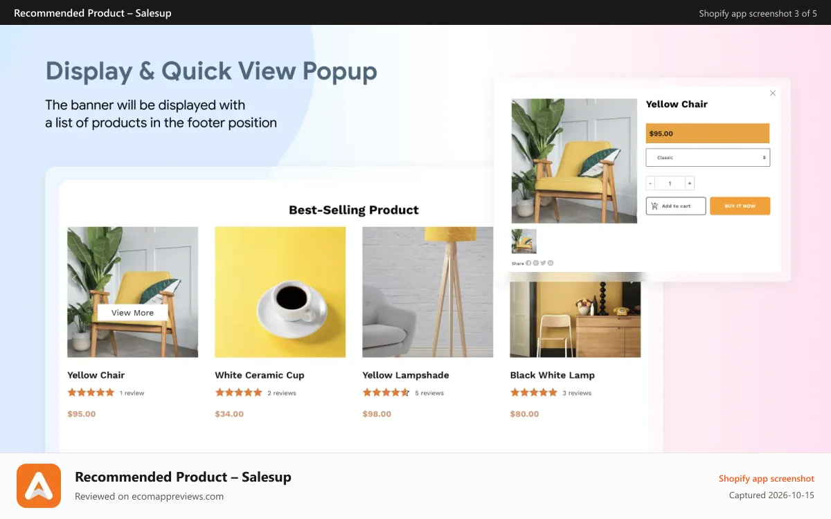 Recommended Product – Salesup Shopify app screenshot: Recommended products quick view