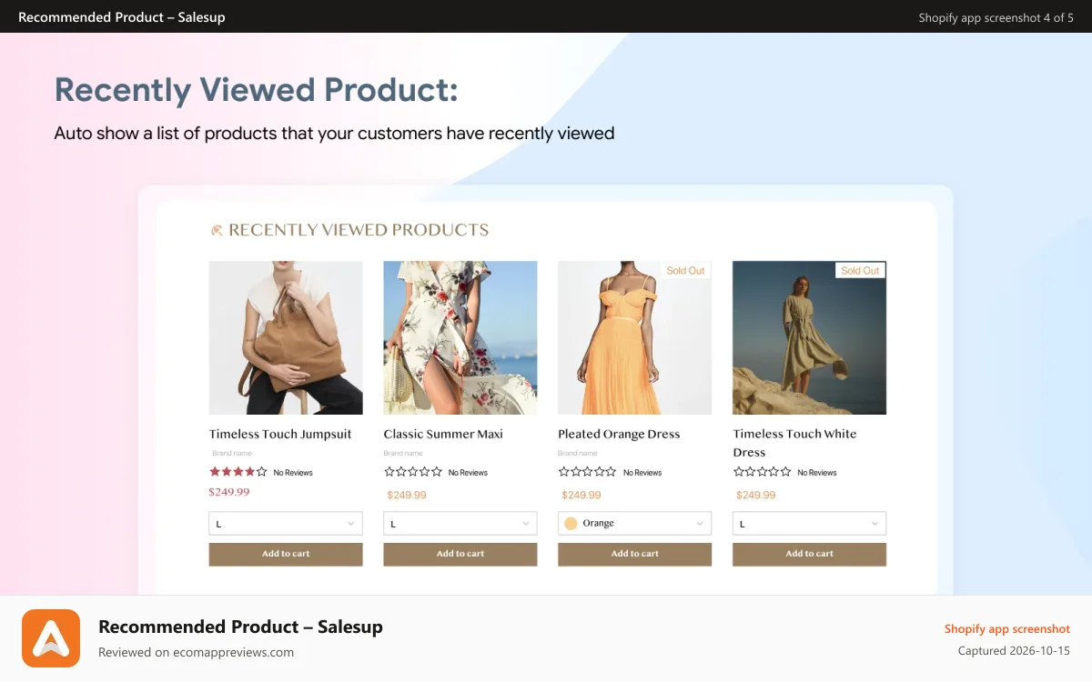 Recommended Product – Salesup Shopify app screenshot: Recommended products recently viewed product