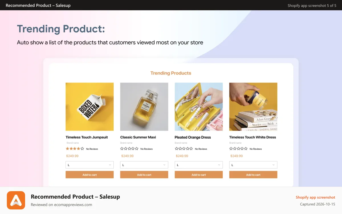 Recommended Product – Salesup Shopify app screenshot: Recommended products trending product