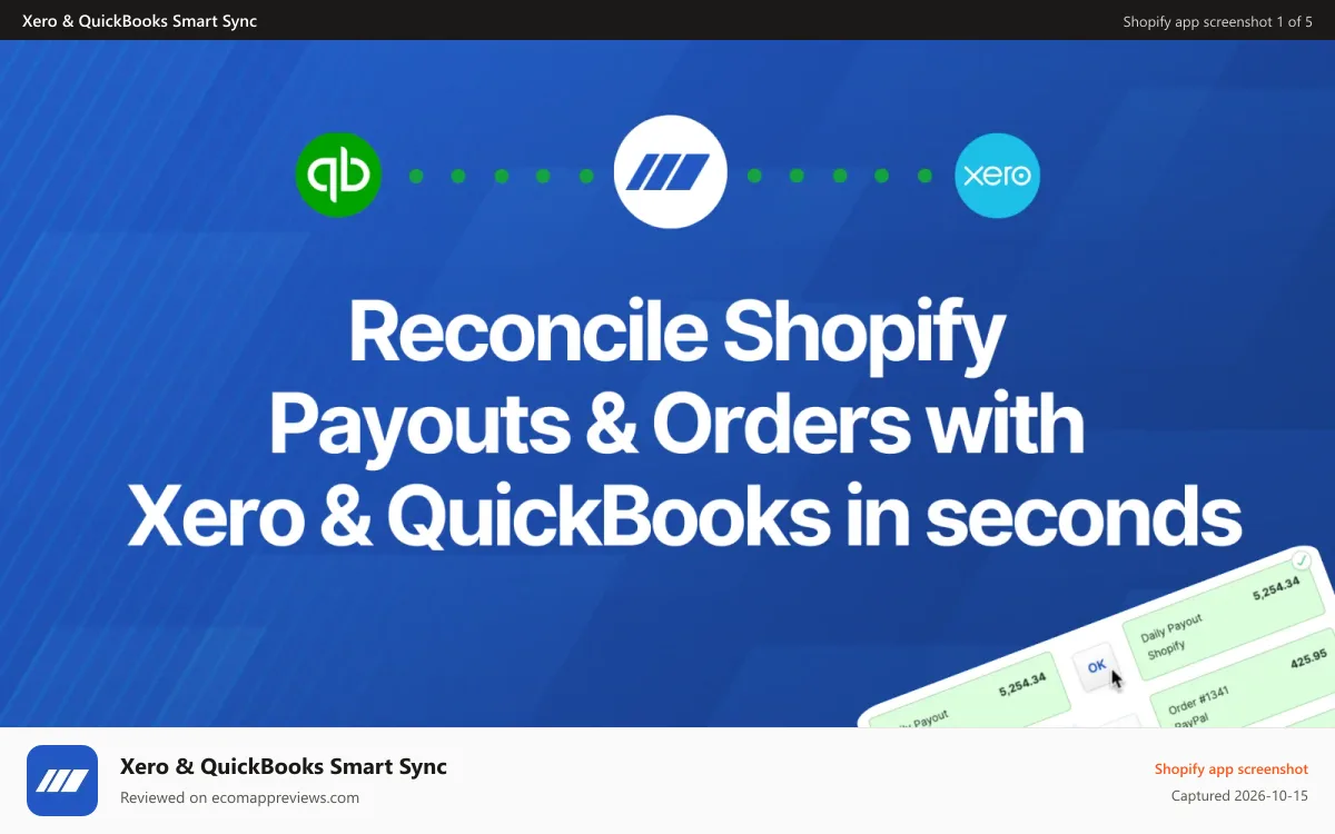 Xero & QuickBooks Smart Sync Shopify app screenshot: Automated ecommerce accounting software for QuickBooks and Xero