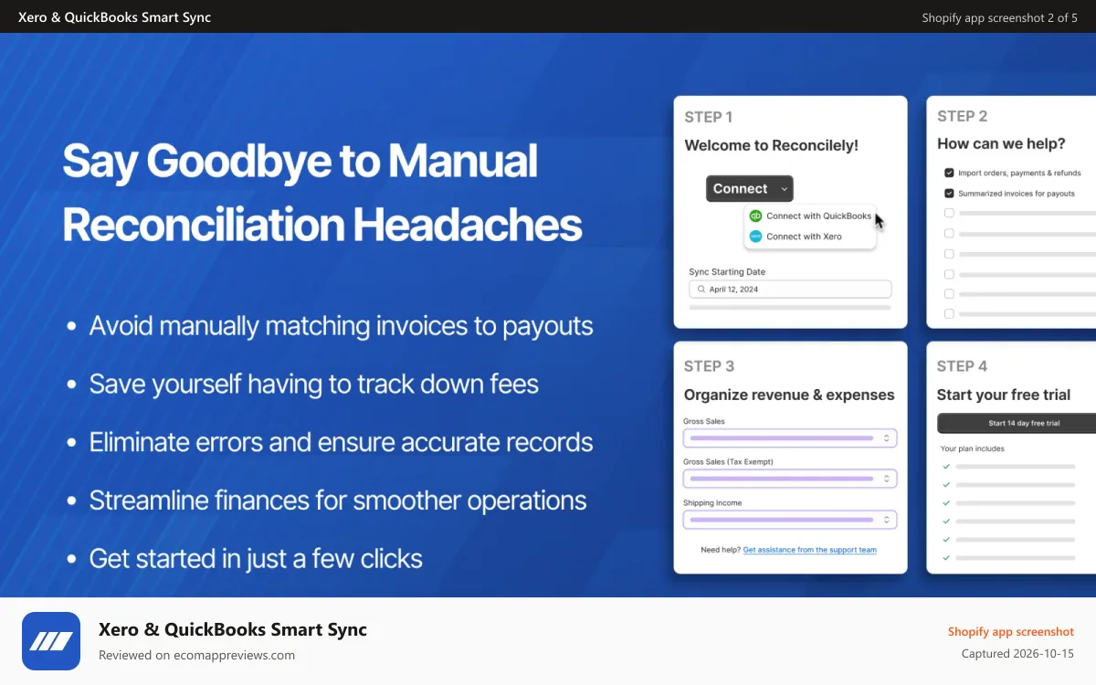 Xero & QuickBooks Smart Sync Shopify app screenshot: Reconcile All Shopify Orders & Payouts with Xero or QuickBooks