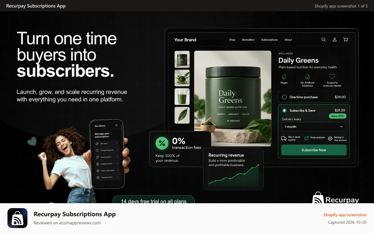 Recurpay Subscriptions App Shopify app screenshot: Best subscription app for shopify stores