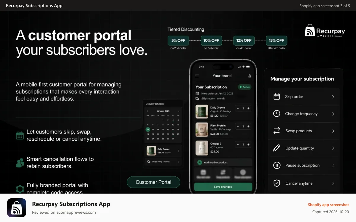 Recurpay Subscriptions App Shopify app screenshot: Best subscription portal with mobile first design