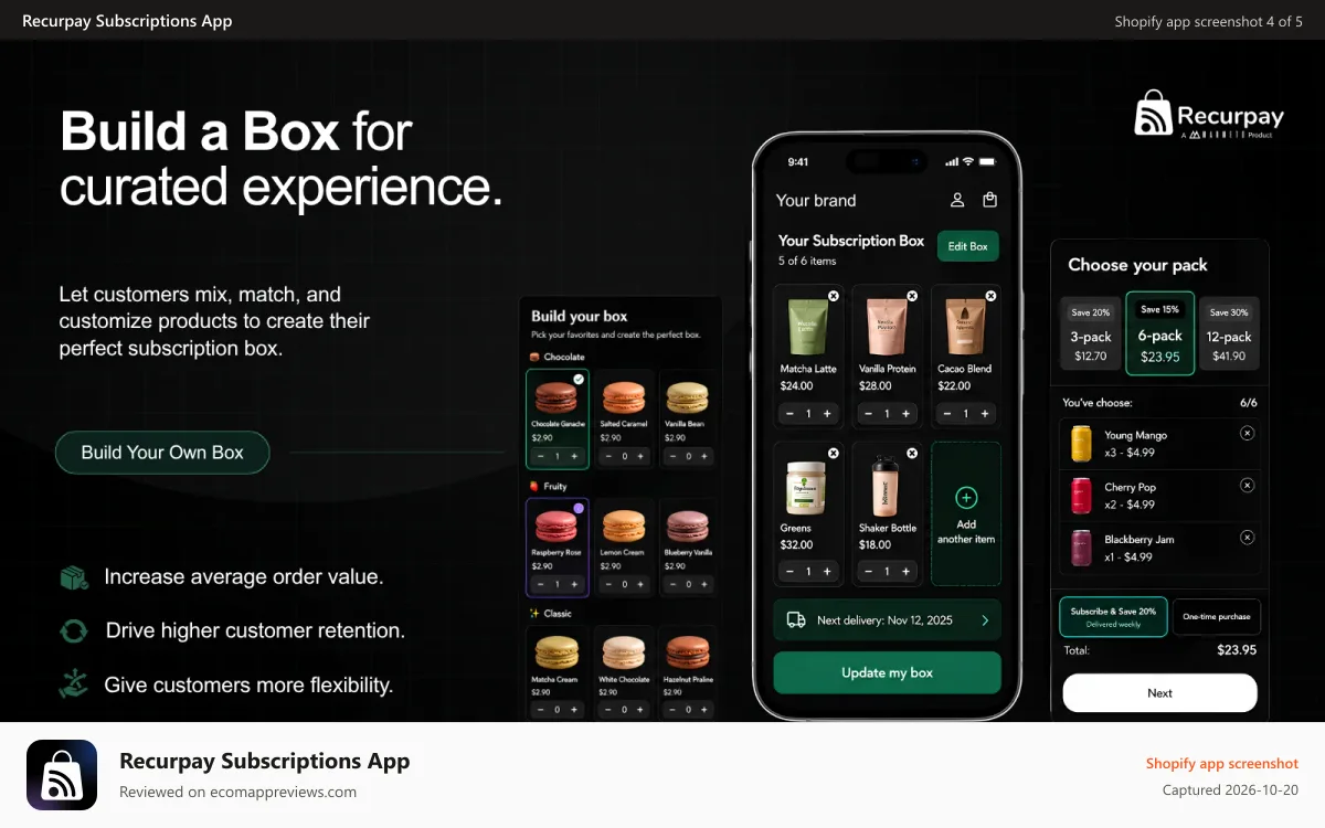 Recurpay Subscriptions App Shopify app screenshot: Build a Box Shopify subscriptions for flexible product bundles