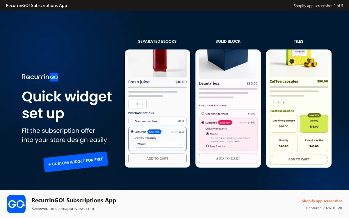 RecurrinGO! Subscriptions App Shopify app screenshot: subscription bundles