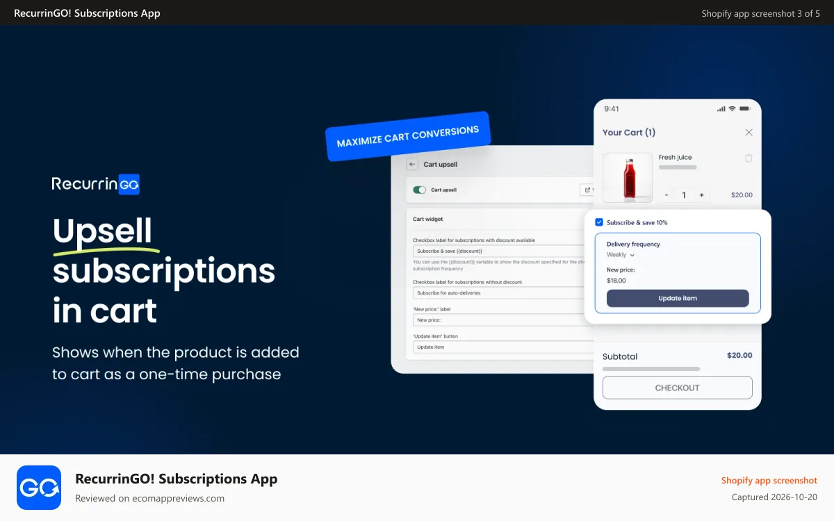 RecurrinGO! Subscriptions App Shopify app screenshot: subscribe