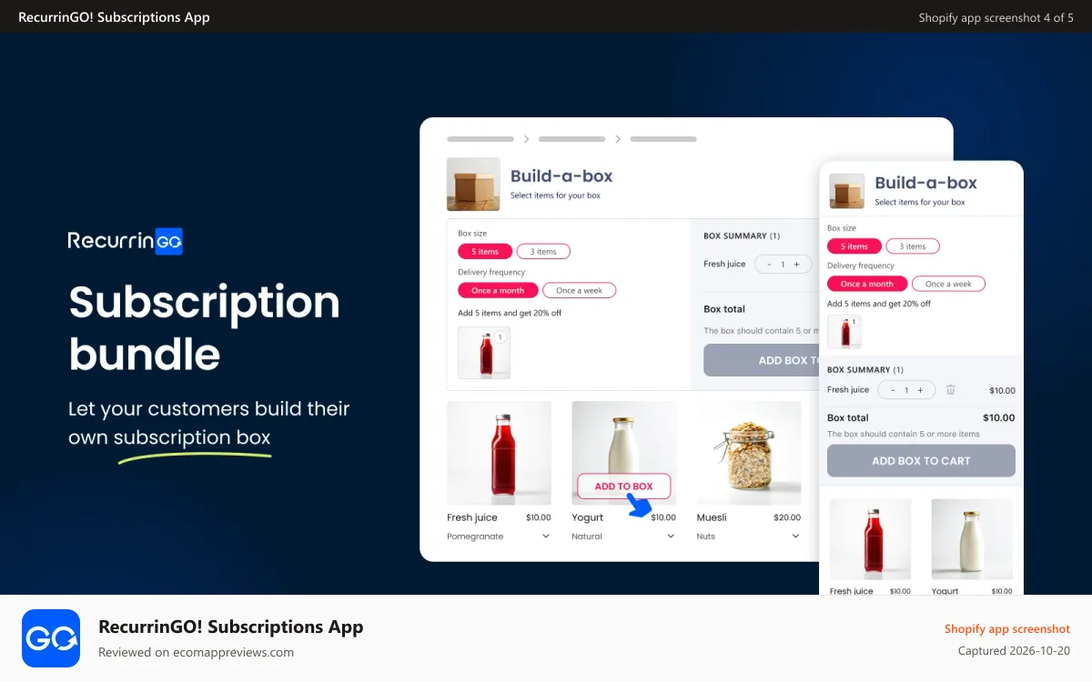 RecurrinGO! Subscriptions App Shopify app screenshot: shopify recurring rules
