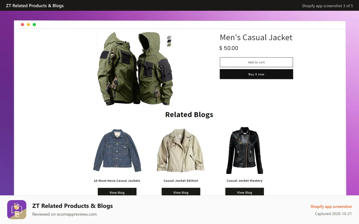 ZT Related Products & Blogs Shopify app screenshot: Shows Product List