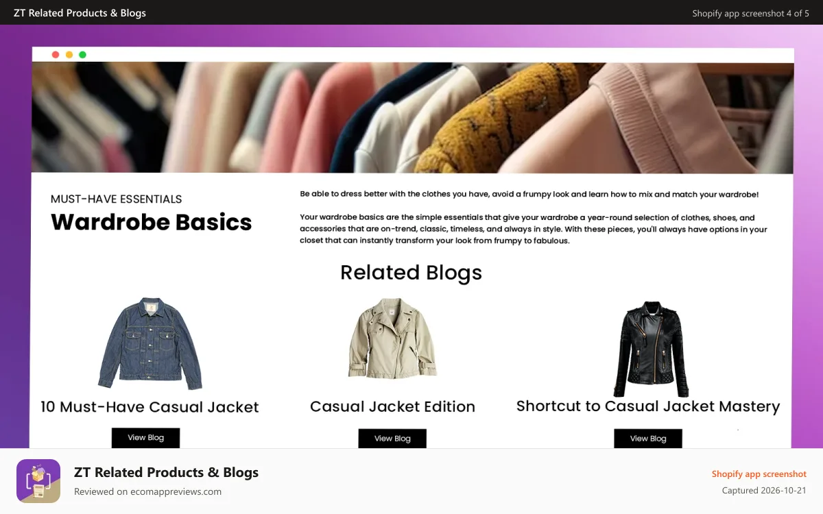 ZT Related Products & Blogs Shopify app screenshot: Select products list