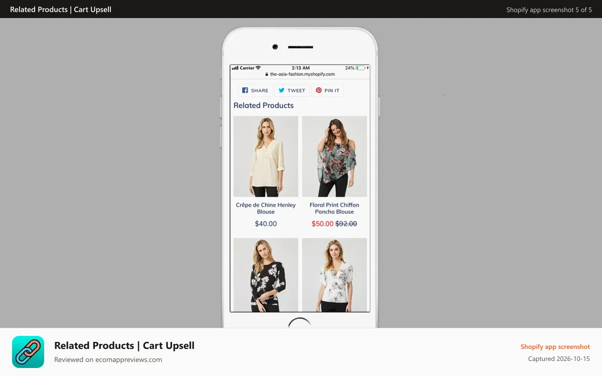 Related Products | Cart Upsell Shopify app screenshot: Related Products on Iphone