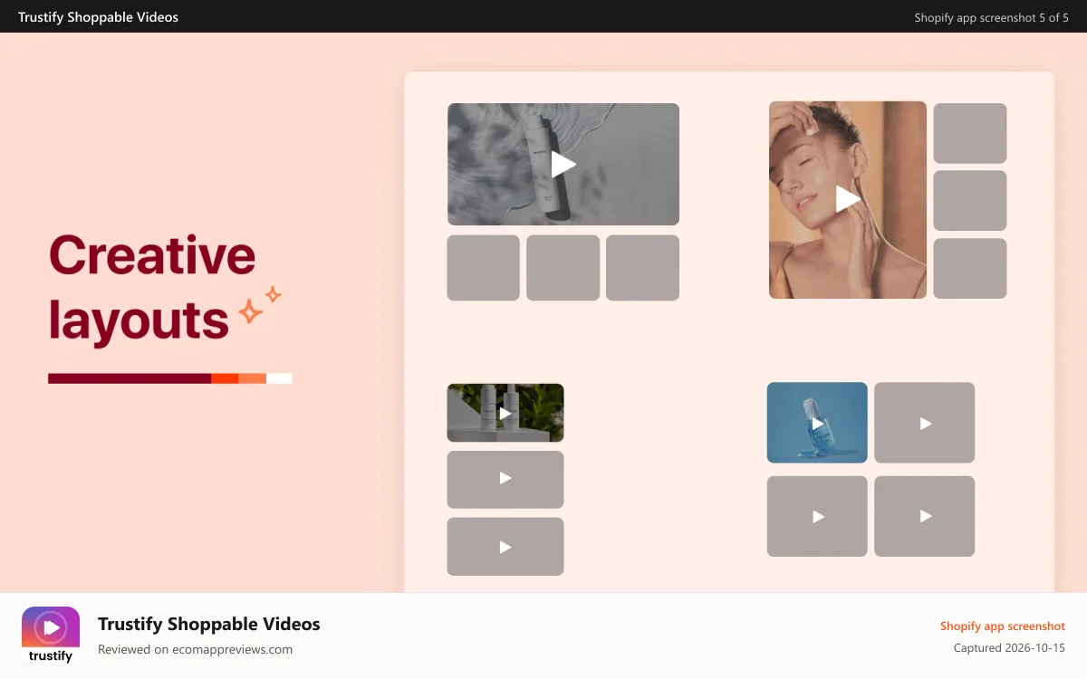 Trustify Shoppable Videos Shopify app screenshot: Creative layout for product videos
