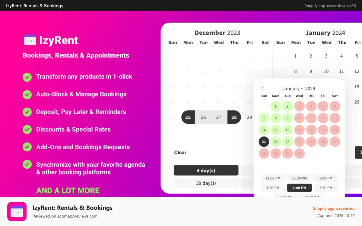 IzyRent: Rentals & Bookings Shopify app screenshot: IzyRent
